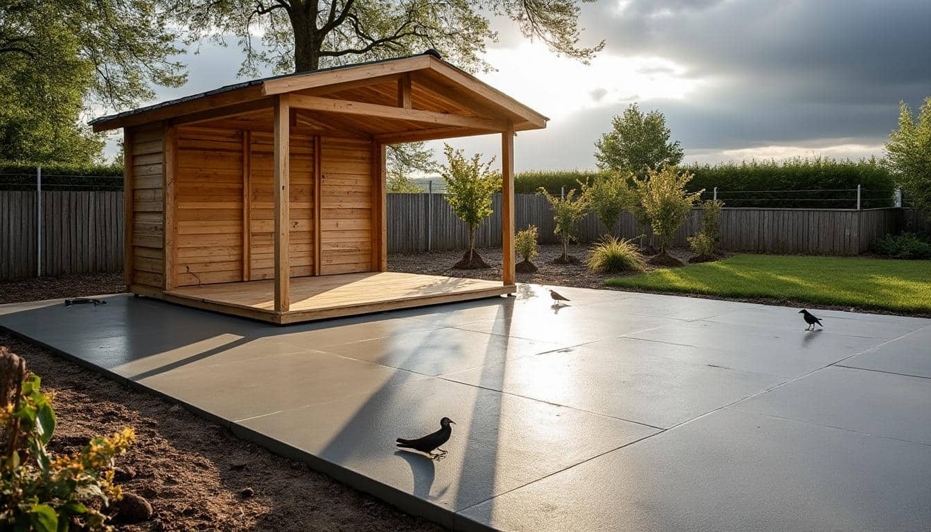 Illustration: Définition et utilité d’une dalle de béton pour abri de jardin