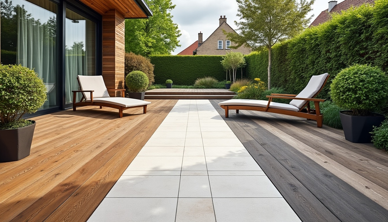 Illustration: Comparatif des solutions : terrasse en bois, en carrelage ou mixte