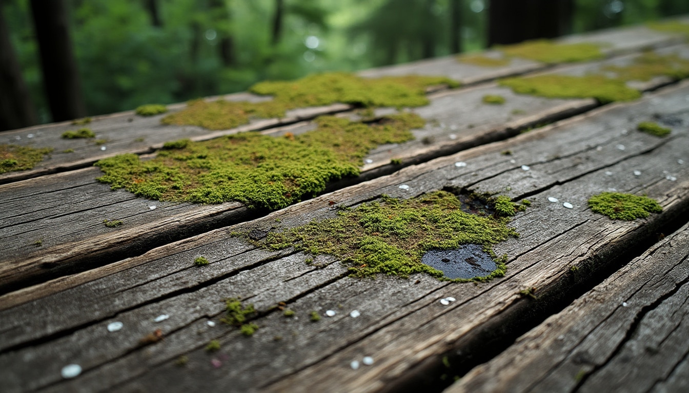 Illustration: Les causes de salissures et de verdissement sur une terrasse en bois