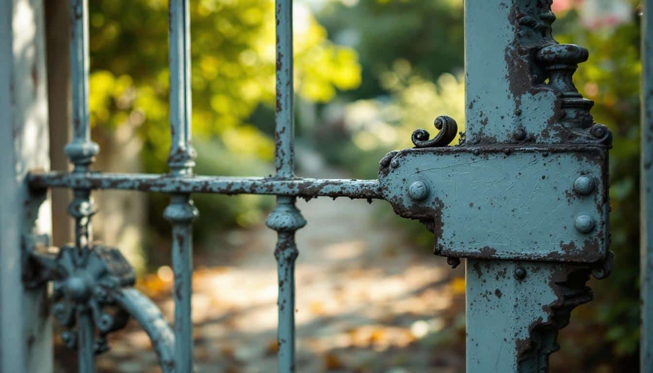 Portail rouillé avec traces de main graisseuse : nettoyage et protection