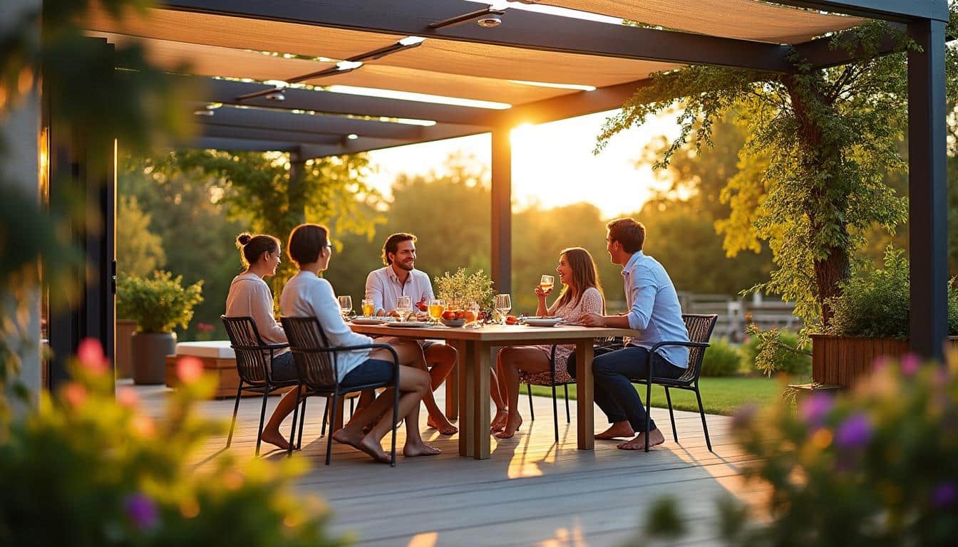 Illustration: Comment fonctionne une pergola bioclimatique pour un extérieur confortable toute l’année ?